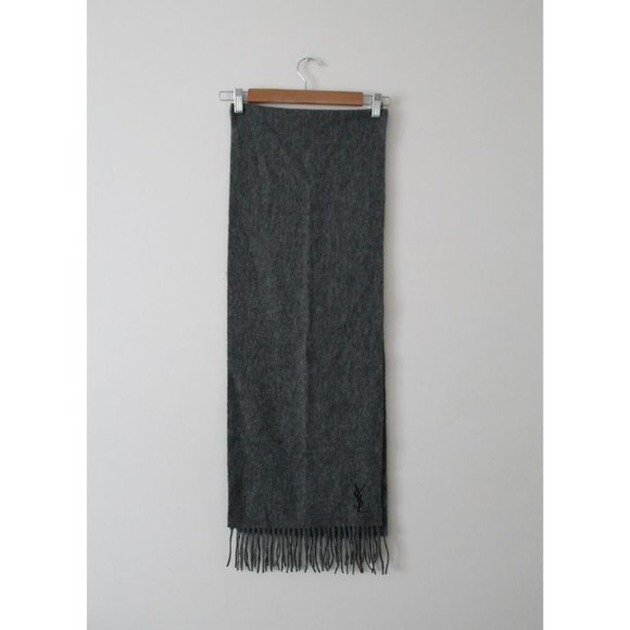 Yves Saint Laurent Pour Homme Motif Scarf Wool Men's Grey - Picture 4 of 7